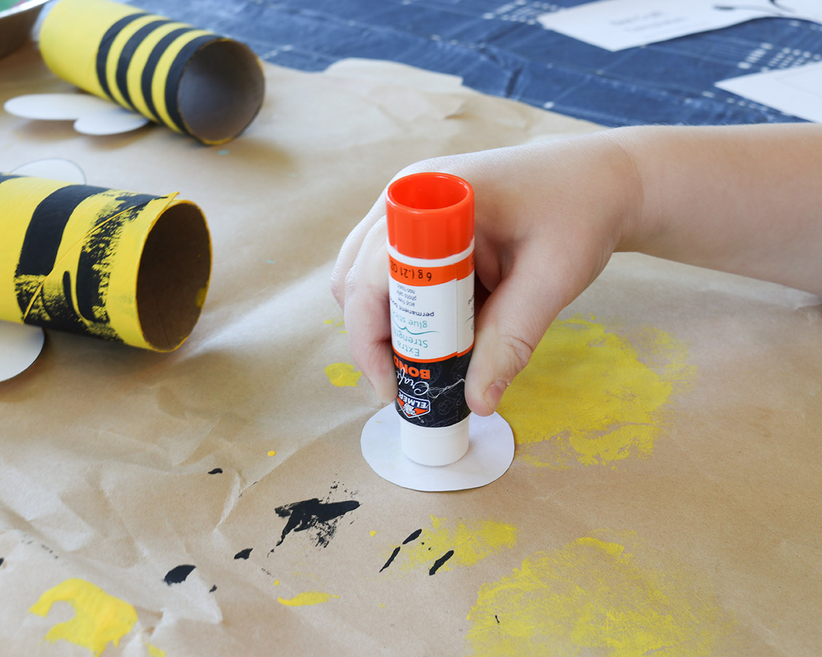 gluing bee toilet paper tube kids craft