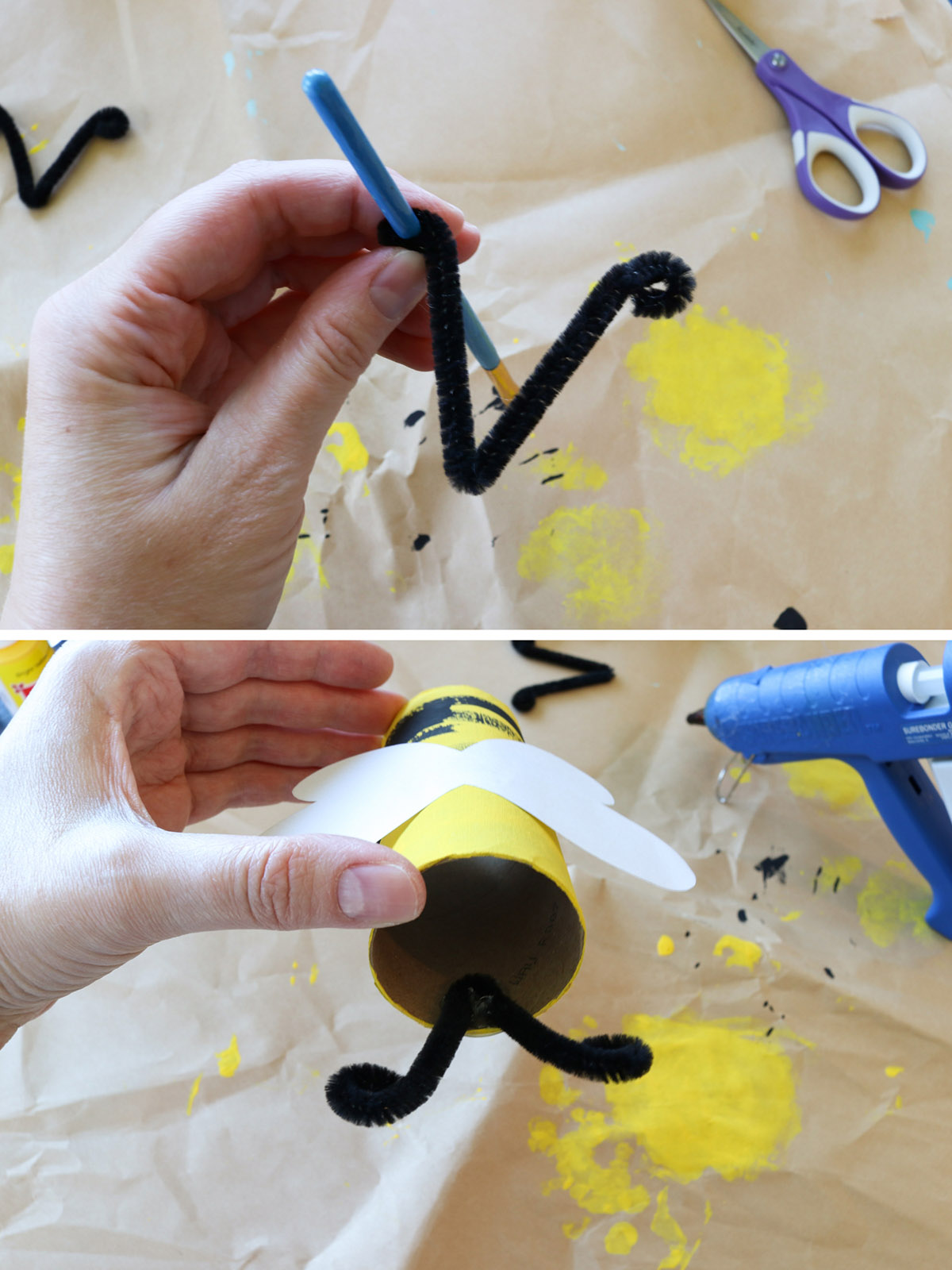 making pipe cleaner antennae bee craft kids