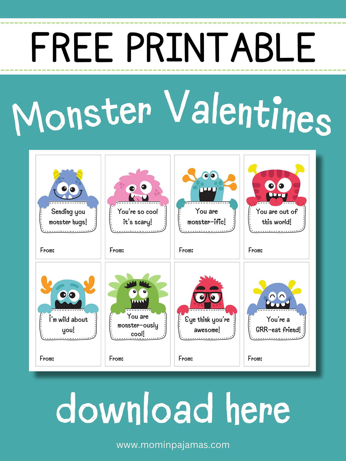 free printable monster valentine's day cards for kids