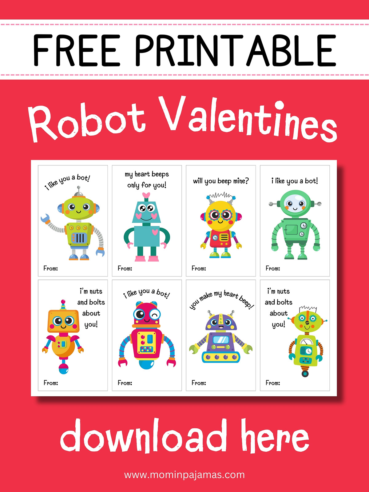 free printable robot valentine's day cards for kids
