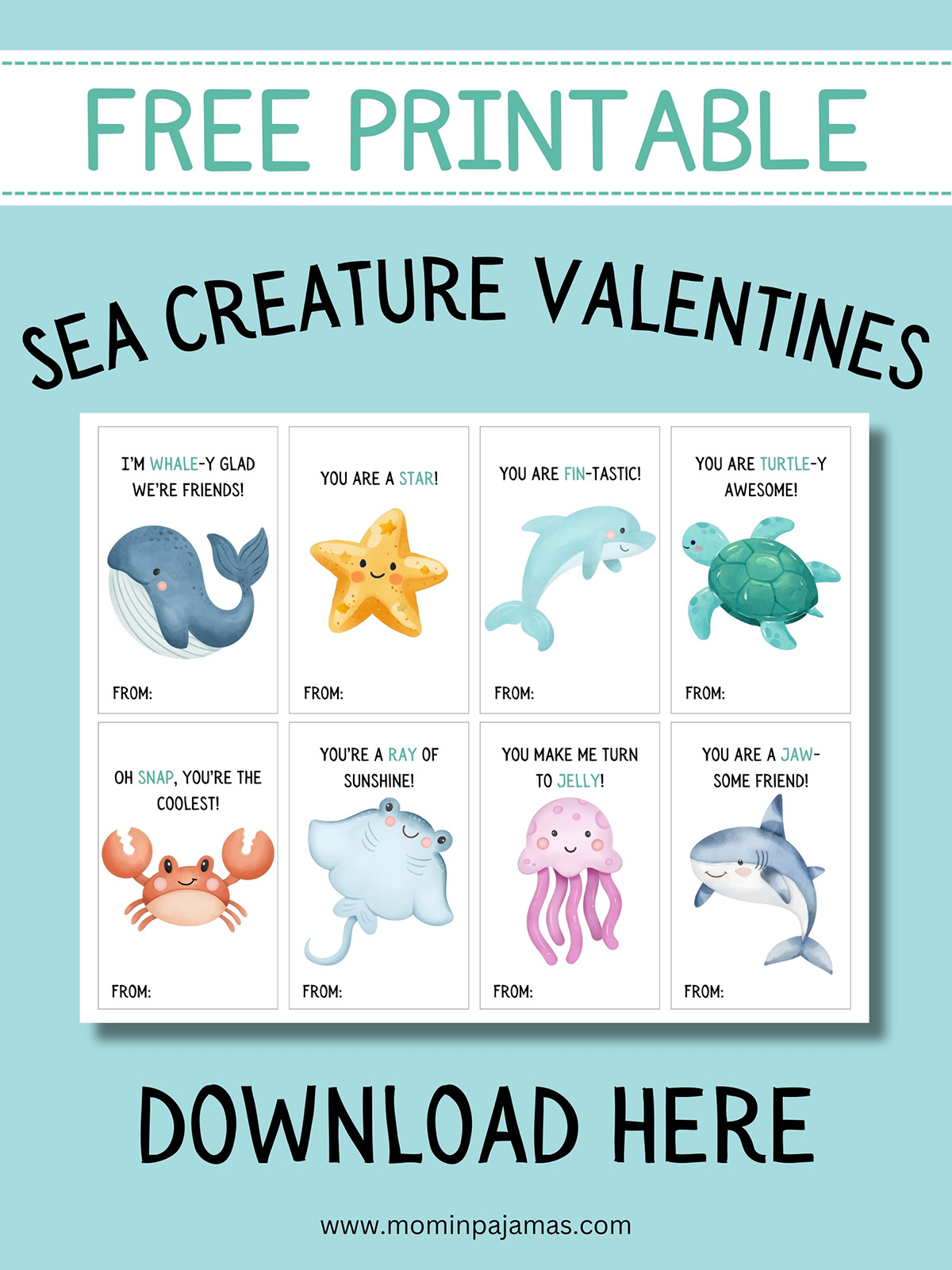 free sea creature valentines for kids