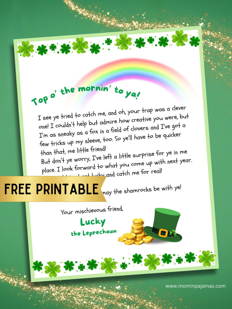 Free Printable Leprechaun Letter to Child Mom in Pajamas