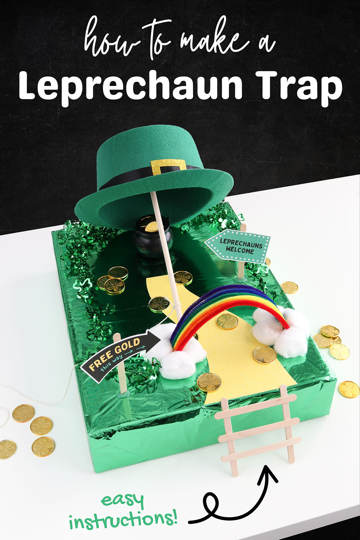 how to make a leprechaun trap with a cardboard box, easy tutorial