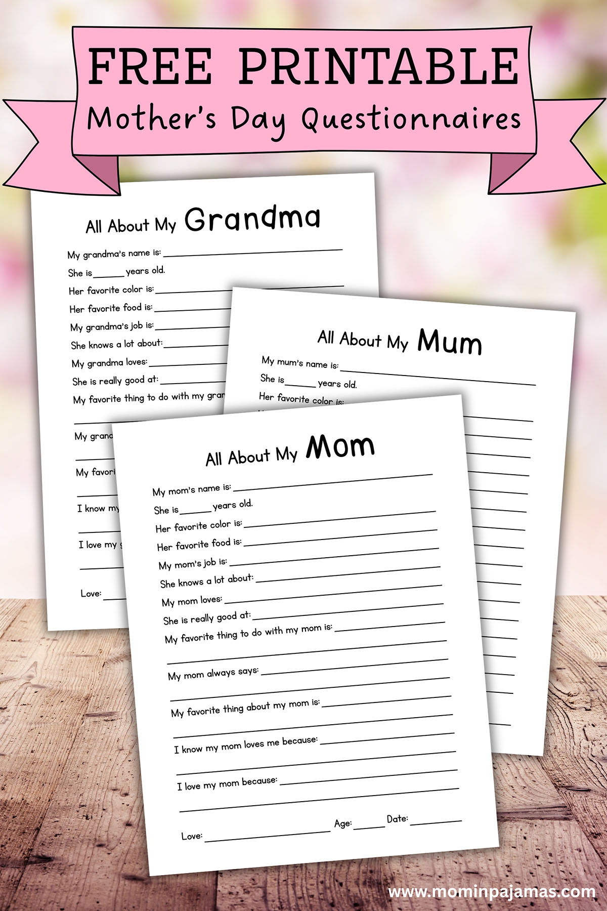 free mothers day printable questionnaires