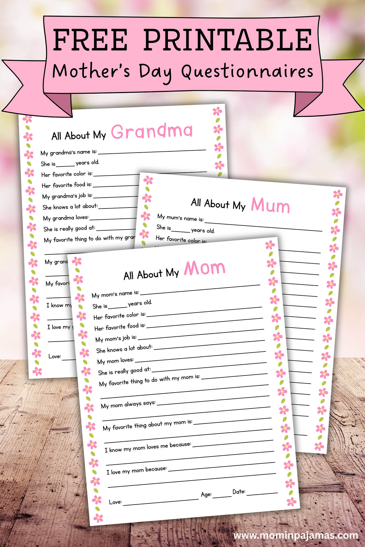 free-mom-grandma-questionnaires-for-mother-s-day-mom-in-pajamas for All About Grandma Printable Free Free Mom & Grandma Questionnaires for Mother's Day - Mom in Pajamas for All About Grandma Printable Free
