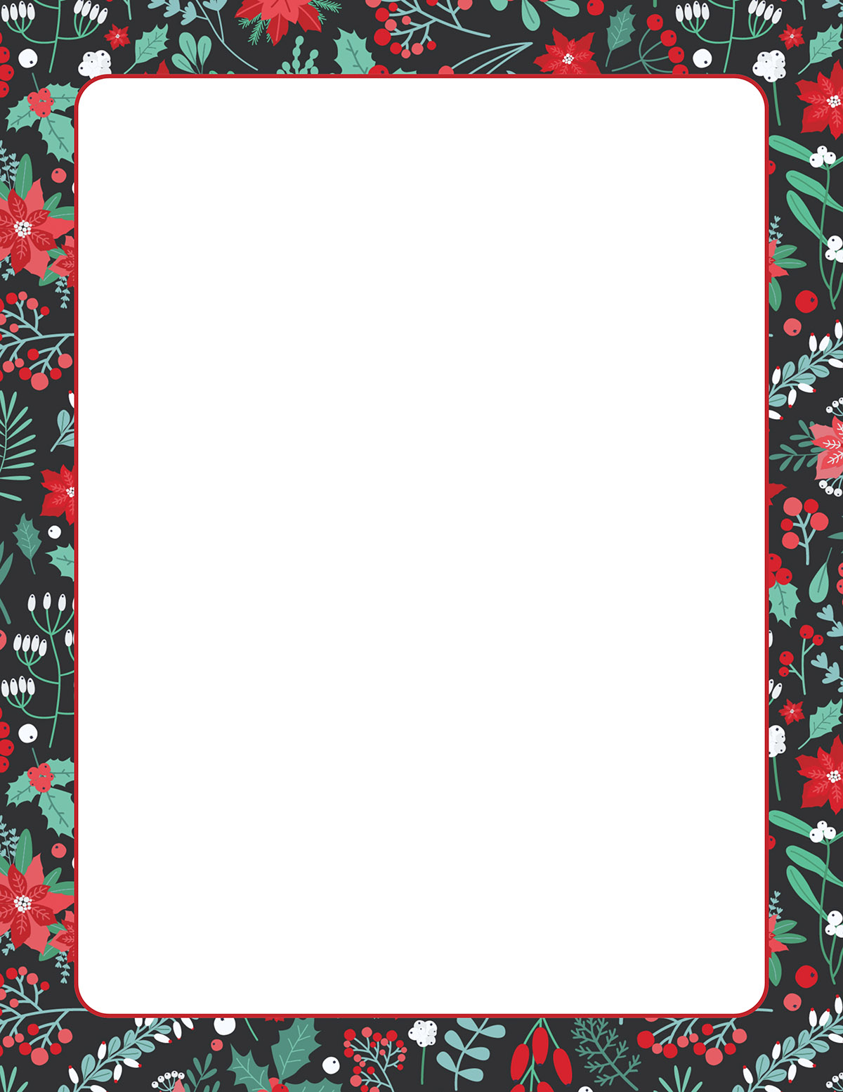 free printable christmas border with holly and poinsettias